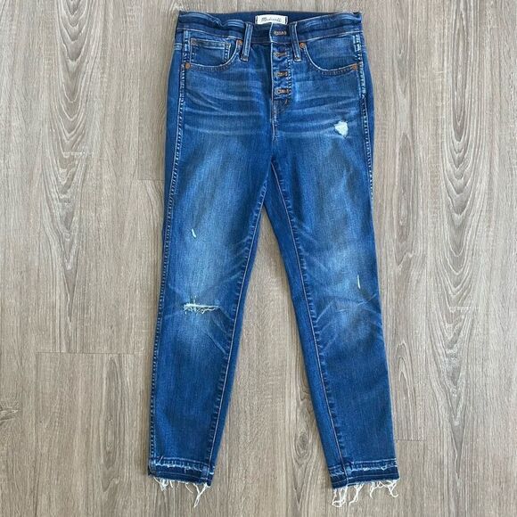 Madewell 10" High-Rise Skinny Jeans Drop-Hem Edition Button Fly Denim 26 - Picture 3 of 10